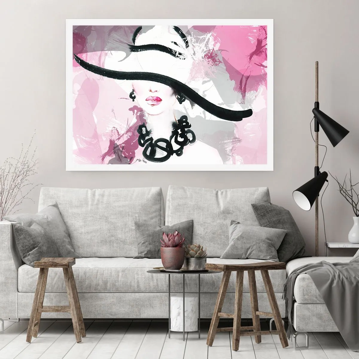 Affiche - Poster - Portrait d'une dame en noir et rose - 50x40 cm