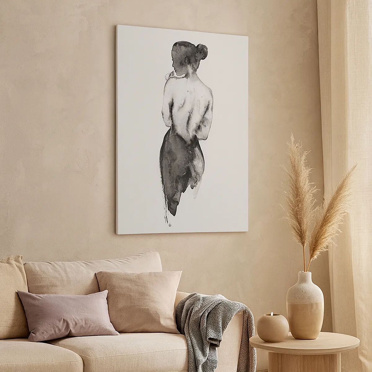 Impression sur toile - Image sur toile - La silhouette d'une femme capturée dans une aquarelle subtile - 50x70cm - Auprès d'elle, le monde disparaît - Décoration murale moderne pour le salon et la chambre ARTTOR