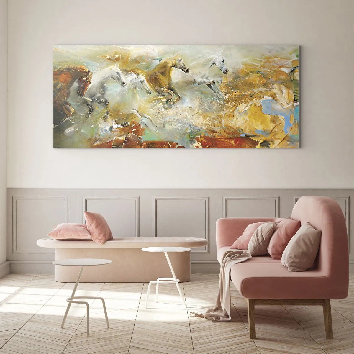 Impression sur verre - Image sur verre - Au galop vers la lumière - 90x30 cm