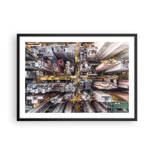 Affiche dans un cadre noir - Poster - Une vue plongeante sur une ville pleine de gratte-ciels - 70x50cm - Salutations de Hong-Kong - Décoration murale moderne pour le salon et la chambre ARTTOR