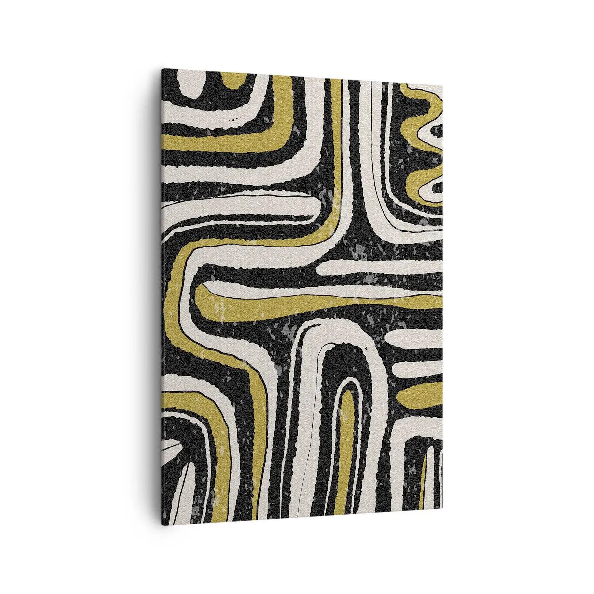 Impression sur toile - Image sur toile - Motif abstrait en noir, blanc et or - 70x100cm - Composition : routes et ruelles - Décoration murale moderne pour le salon et la chambre ARTTOR