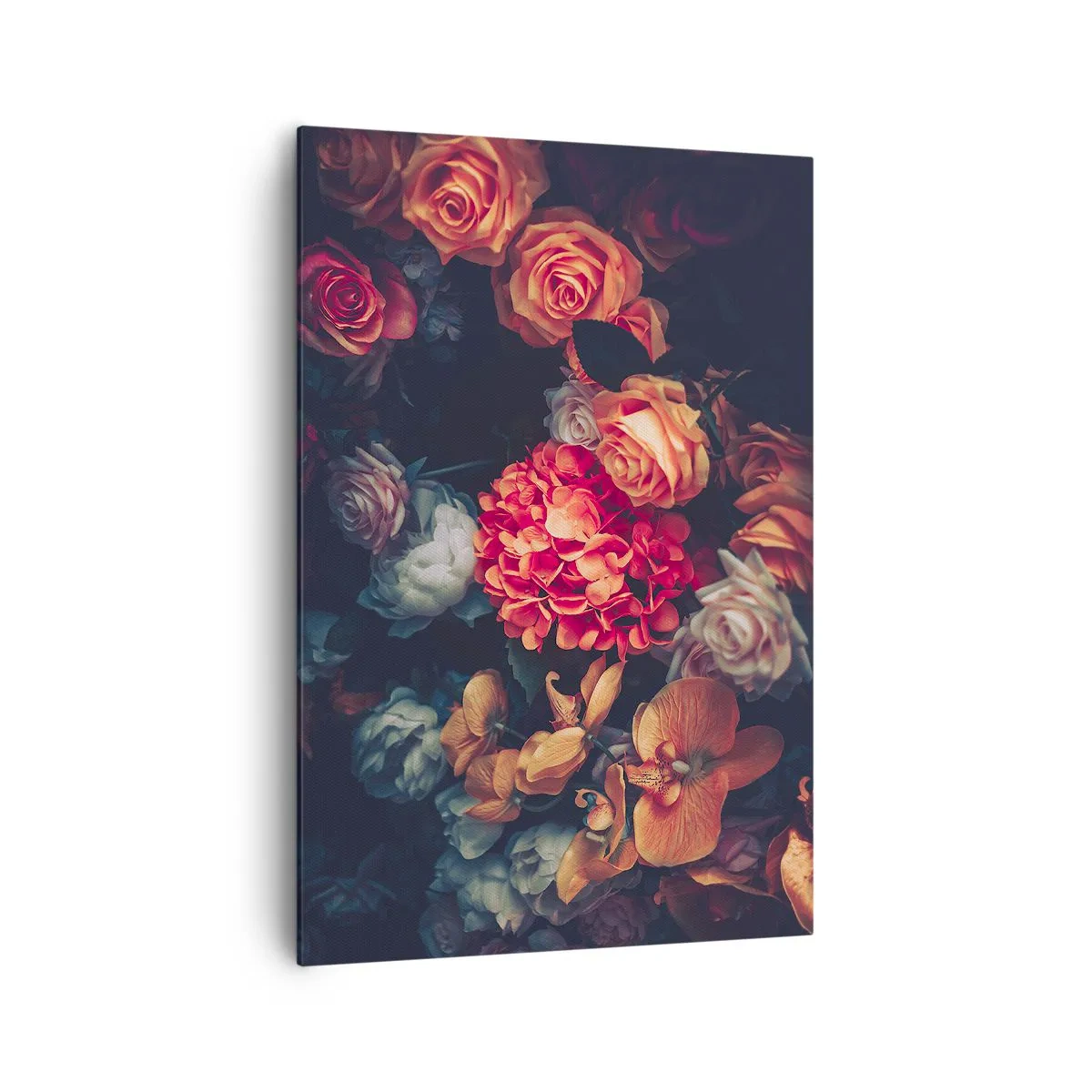 Impression sur toile - Image sur toile - Un bouquet de fleurs variées aux tons sombres - 70x100cm - Comme chez les maîtres hollandais - Décoration murale moderne pour le salon et la chambre ARTTOR