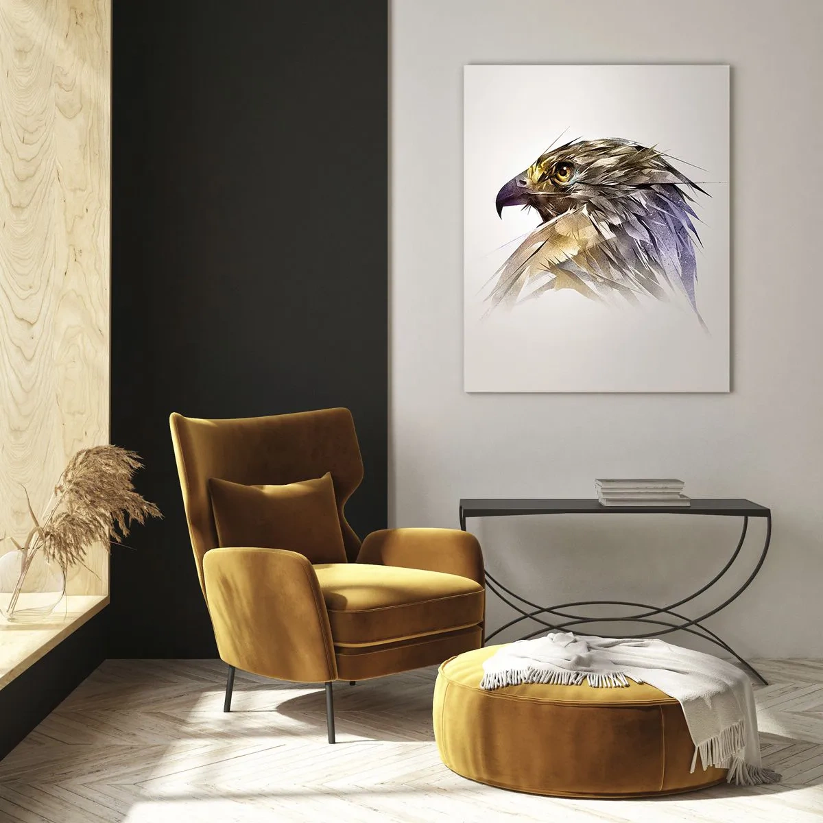 Impression sur verre - Image sur verre - Portrait artistique d'un aigle aux tons pastel - 70x100cm - Portrait d'un guerrier - Décoration murale moderne pour le salon et la chambre ARTTOR