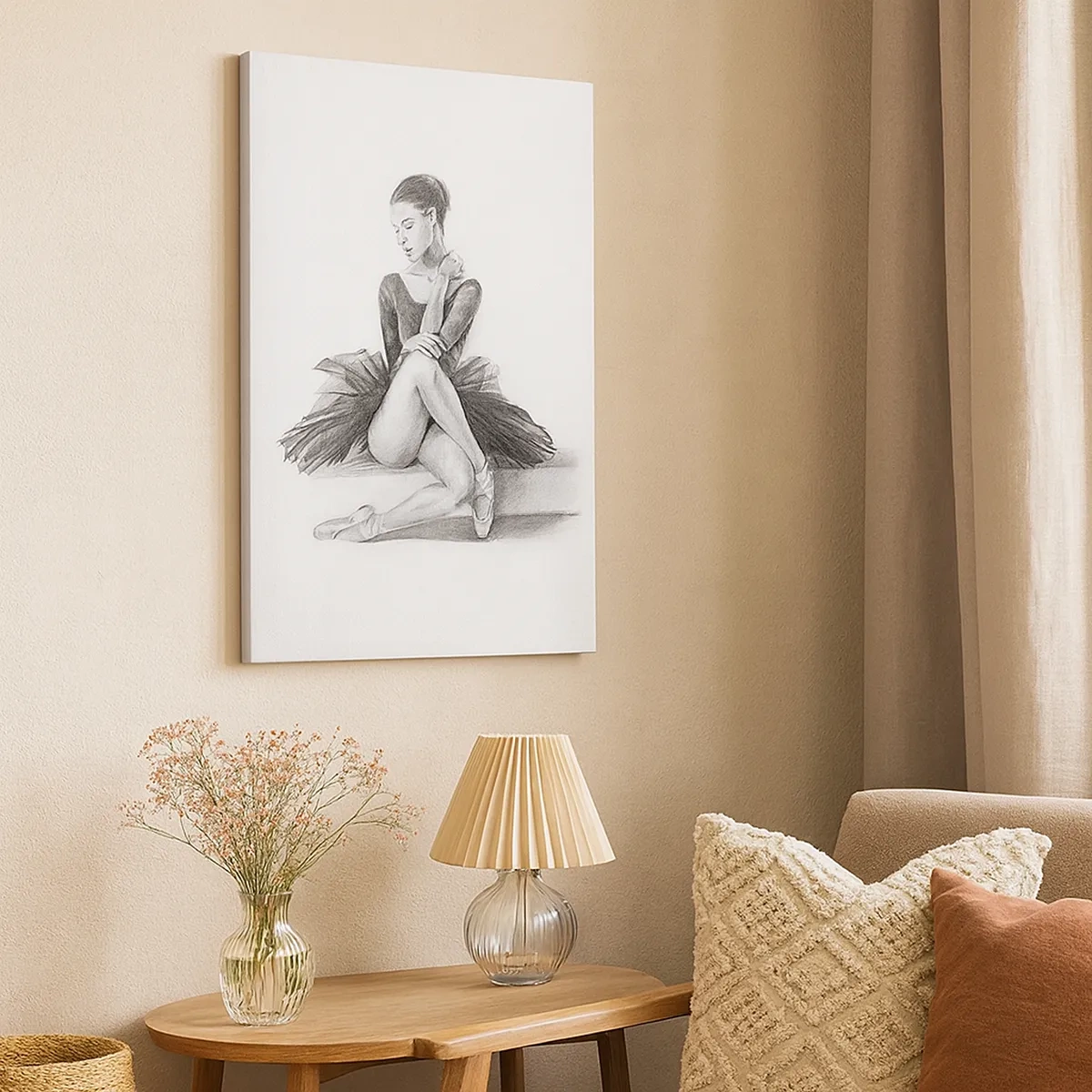 Impression sur toile - Image sur toile - Un croquis d'une ballerine dans un style subtil et classique - 50x70cm - Envoutée par la danse - Décoration murale moderne pour le salon et la chambre ARTTOR