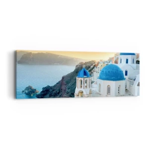 Impression sur toile - Image sur toile - Santorin - blotti contre les rochers - 90x30 cm
