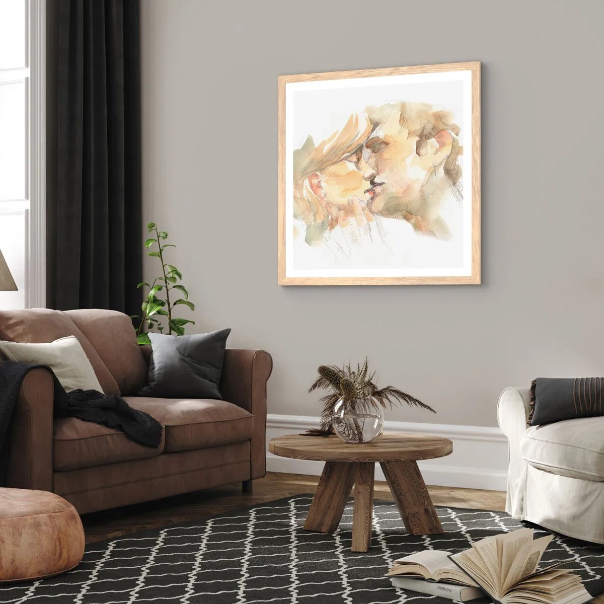 Affiche dans un chêne clair - Poster - A moitié trouvé ? - 40x40 cm