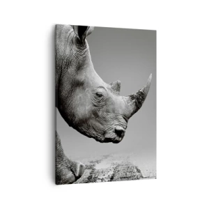 Impression sur toile - Image sur toile - Portrait d'un rhinocéros sur fond de désert gris - 50x70cm - Force inarrêtable - Décoration murale moderne pour le salon et la chambre ARTTOR