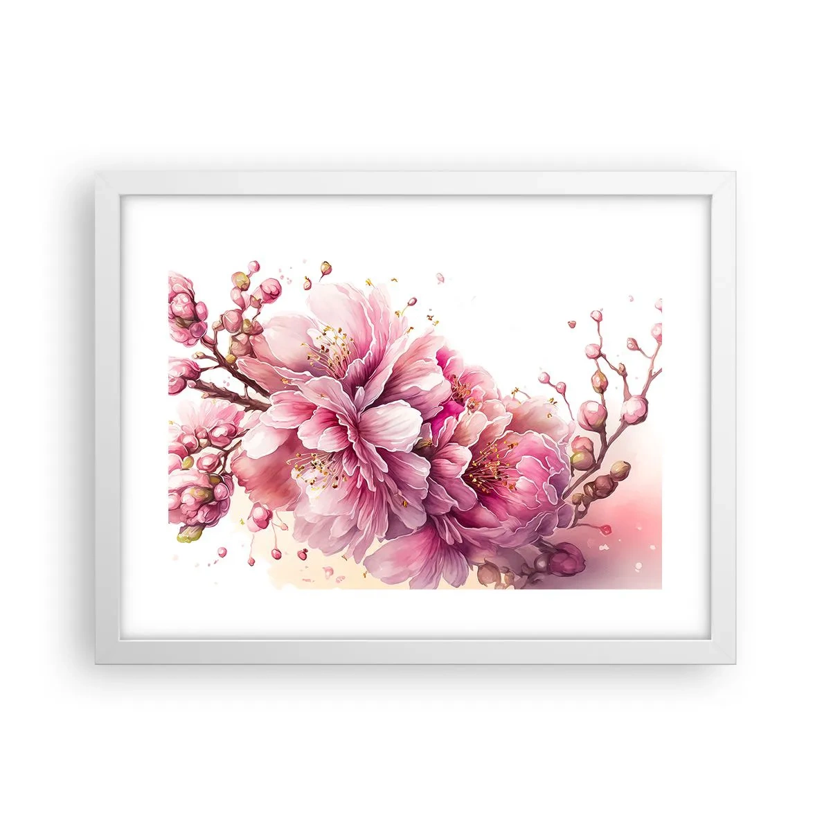 Affiche dans un cadre blanc - Poster - Fleur florissante de cerisier - 40x30 cm