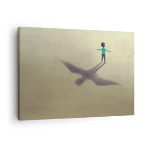 Impression sur toile - Image sur toile - Une figure symbolique d'un enfant avec l'ombre d'un oiseau sur un fond aux tons chauds. - 70x50cm - Héros du futur - Décoration murale moderne pour le salon et la chambre ARTTOR