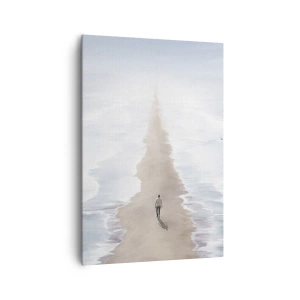 Impression sur toile - Image sur toile - Une silhouette sur une route solitaire au milieu d'un vaste paysage aquatique - 70x100cm - Un brillant avenir - Décoration murale moderne pour le salon et la chambre ARTTOR