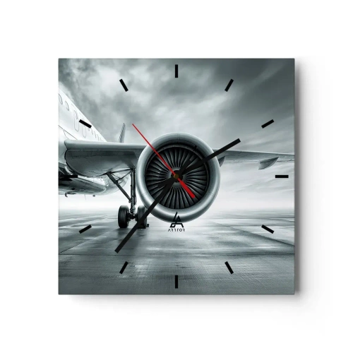 Horloge murale - Pendule murale - Le réacteur d'un avion sur le tarmac - 30x30cm - Sent la force! - Décoration murale moderne pour le salon et la chambre ARTTOR