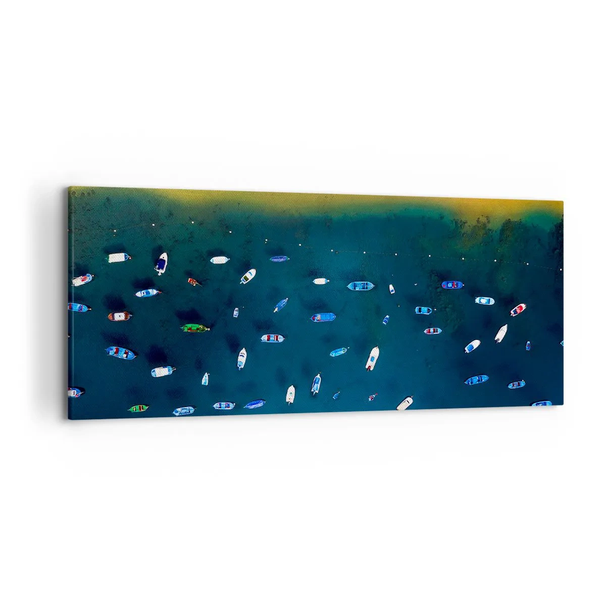 Impression sur toile - Image sur toile - Vue aérienne de bateaux sur l'eau et d'un rivage sablonneux - 120x50cm - Jeu de vacances - Décoration murale moderne pour le salon et la chambre ARTTOR