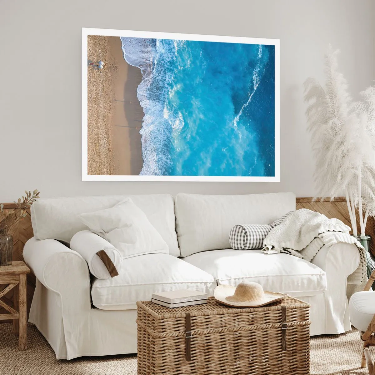 Affiche - Poster - Une vue plongeante sur la plage et les vagues de la mer - 100x70cm - La force du bleu - Décoration murale moderne pour le salon et la chambre ARTTOR