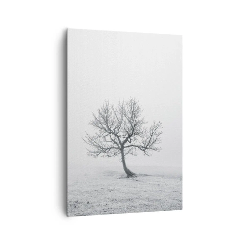 Impression sur toile - Image sur toile - Un arbre solitaire dans le brouillard hivernal dans un champ vide - 70x100cm - Contre le néant - Décoration murale moderne pour le salon et la chambre ARTTOR
