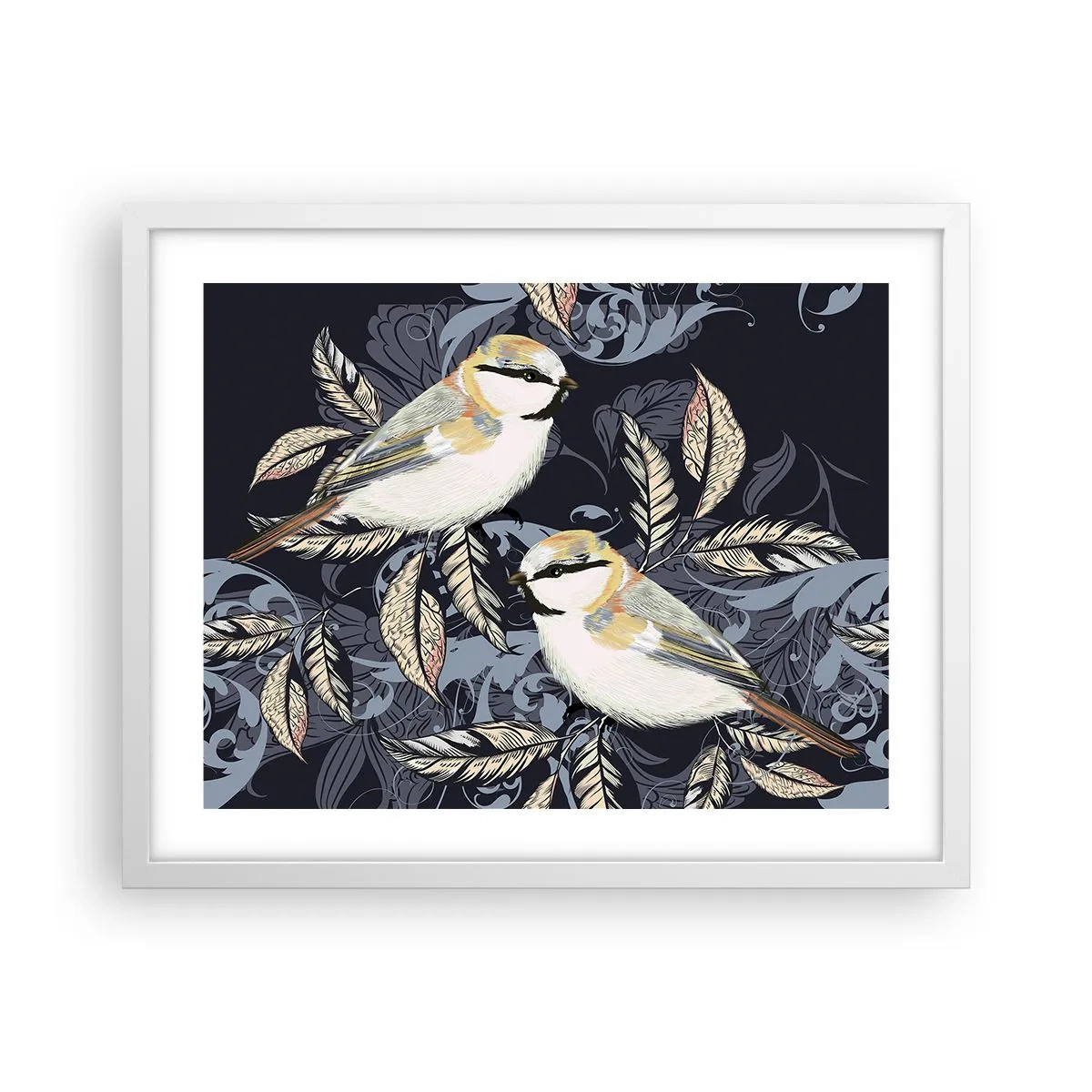 Affiche dans un cadre blanc - Poster - Babillement jaune et bleu - 50x40 cm