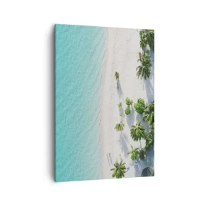 Impression sur toile - Image sur toile - Vue plongeante sur une plage tropicale avec de l'eau turquoise et des palmiers - 50x70cm - Vacances au paradis - Décoration murale moderne pour le salon et la chambre ARTTOR