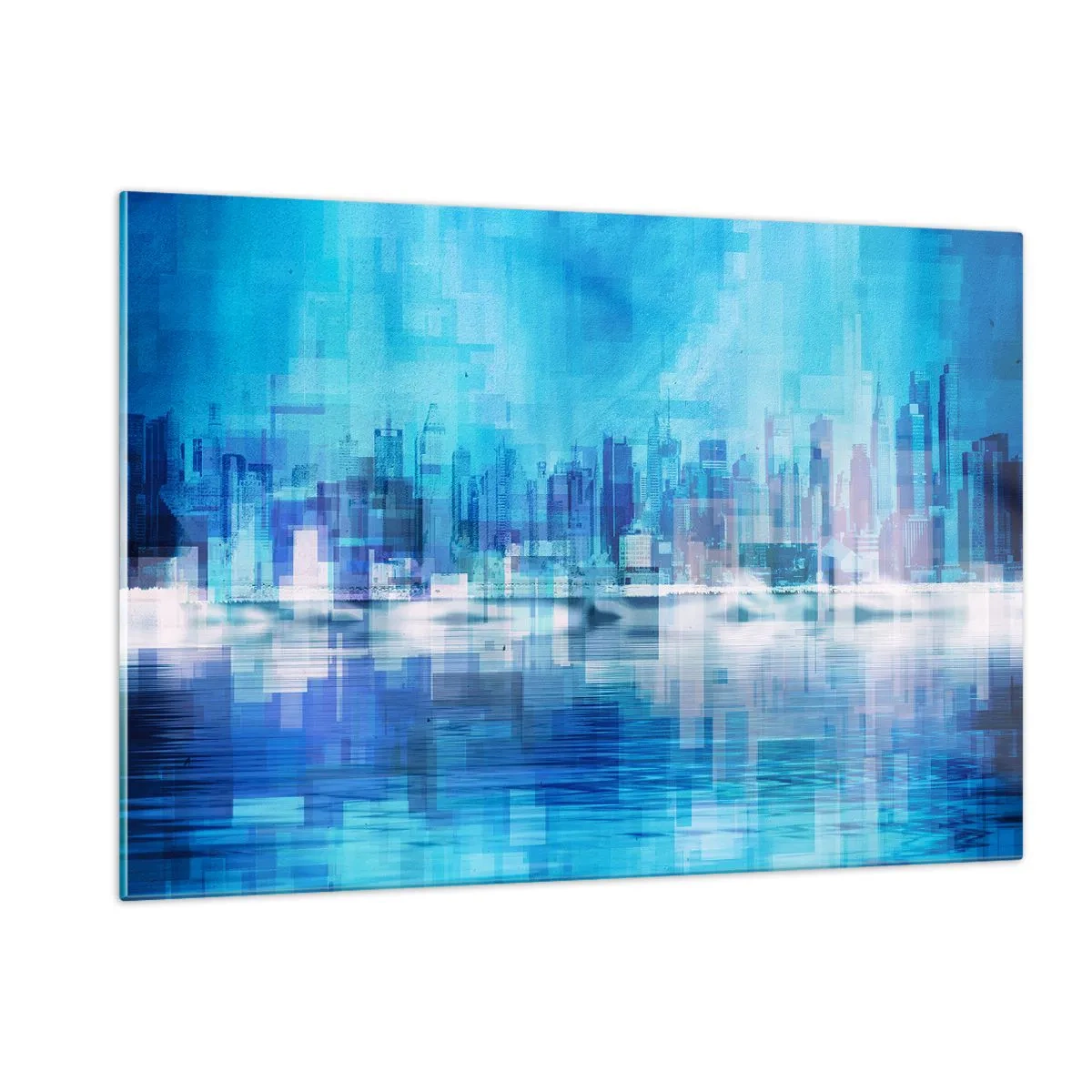Impression sur verre - Image sur verre - Un panorama urbain moderne dans des tons bleus - 120x80cm - Noyé dans le bleu - Décoration murale moderne pour le salon et la chambre ARTTOR
