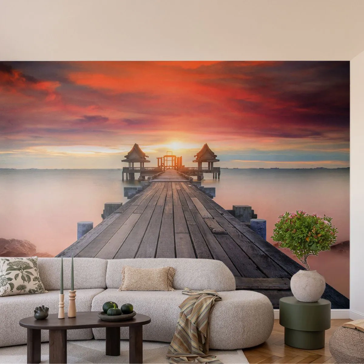 Papier Peint Photo Standard Eco - L'Ouest à l'Est - Paysage, Jetée en bois, Mer - 350x256 cm