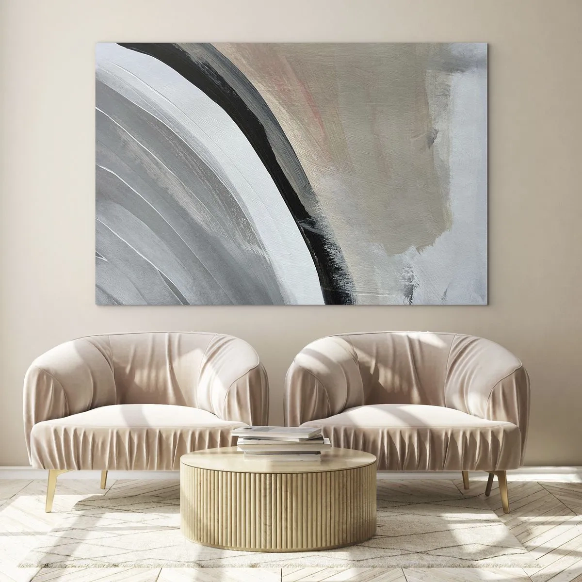 Impression sur verre - Image sur verre - Arc abstrait dans les tons de gris et de noir - 120x80cm - Composition : arc de noir et gris - Décoration murale moderne pour le salon et la chambre ARTTOR