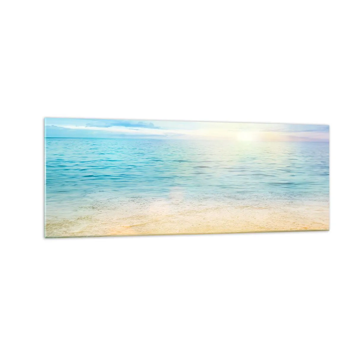 Impression sur verre - Image sur verre - Une plage avec une mer turquoise et un ciel clair - 140x50cm - Le grand bleu - Décoration murale moderne pour le salon et la chambre ARTTOR