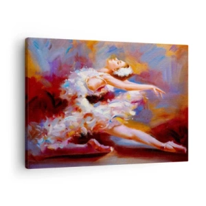 Impression sur toile - Image sur toile - Une ballerine dans une pose dynamique parmi des couleurs pastel. - 70x50cm - La grâce du cygne - Décoration murale moderne pour le salon et la chambre ARTTOR