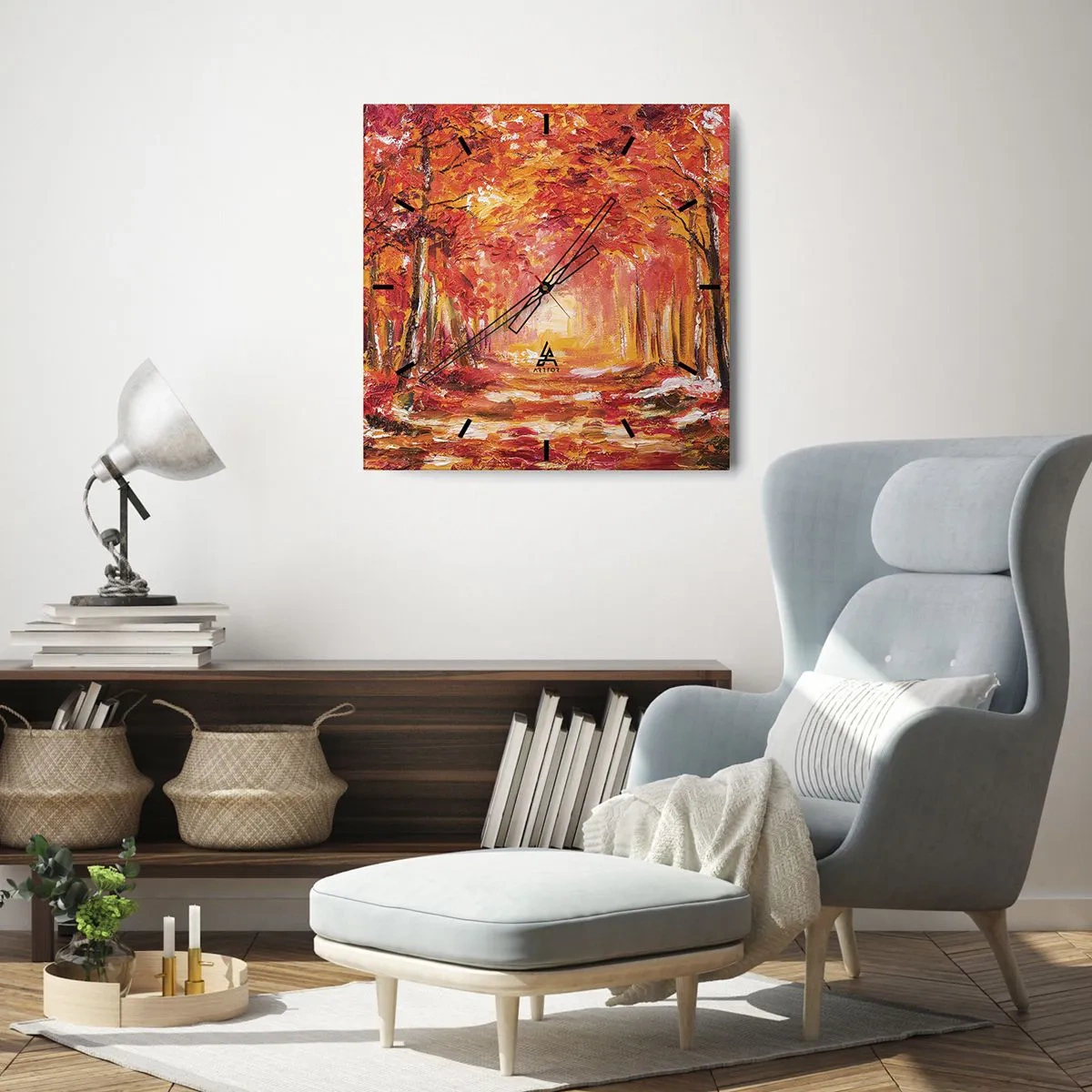 Horloge murale - Pendule murale - Forêt d'automne aux tons cuivrés et dorés - 30x30cm - Forêt de cuivre - Décoration murale moderne pour le salon et la chambre ARTTOR