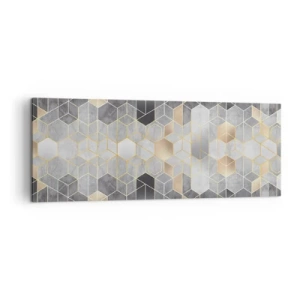 Impression sur toile - Image sur toile - Motif géométrique dans des tons dorés - 140x50cm - Composition de diamants - Décoration murale moderne pour le salon et la chambre ARTTOR