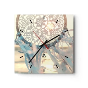 Horloge murale - Pendule murale - Un attrape-rêves délicat sur fond de soleil couchant - 30x30cm - Totem en dentelle - Décoration murale moderne pour le salon et la chambre ARTTOR