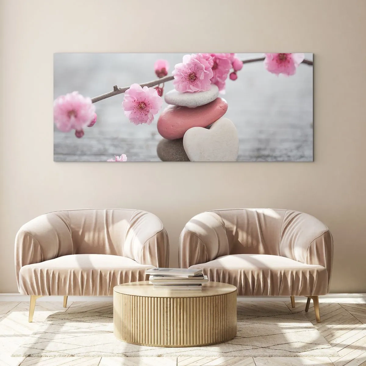 Impression sur verre - Image sur verre - Le bonheur avec une fleur de cerisier - 100x40 cm