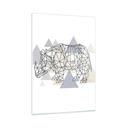 Impression sur verre - Image sur verre - Dessin géométrique d'un rhinocéros sur fond clair - 50x70cm - Structure de force - Décoration murale moderne pour le salon et la chambre ARTTOR