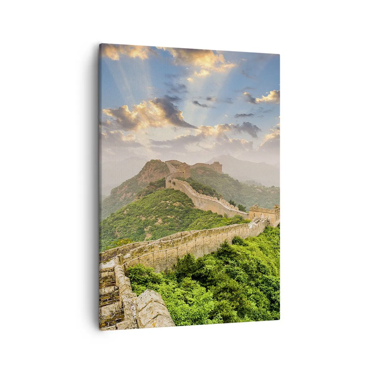 Impression sur toile - Image sur toile - La Grande Muraille de Chine illuminée par la lumière du soleil dans un paysage pittoresque - 50x70cm - Grandeur éternelle - Décoration murale moderne pour le salon et la chambre ARTTOR