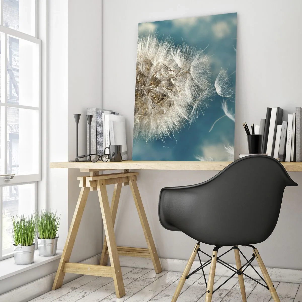 Impression sur verre - Image sur verre - Un pissenlit soufflé contre un ciel bleu - 80x120cm - souffle d'ange - Décoration murale moderne pour le salon et la chambre ARTTOR