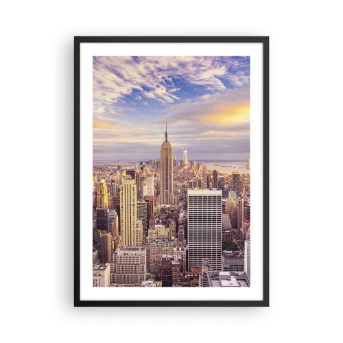 Affiche dans un cadre noir - Poster - Panorama de New York depuis l'Empire State Building au coucher du soleil - 50x70cm - Atteindre les nuages 