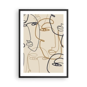 Affiche dans un cadre noir - Poster - Dessins minimalistes de visages sur fond beige - 50x70cm - Portrait multiplié - Décoration murale moderne pour le salon et la chambre ARTTOR