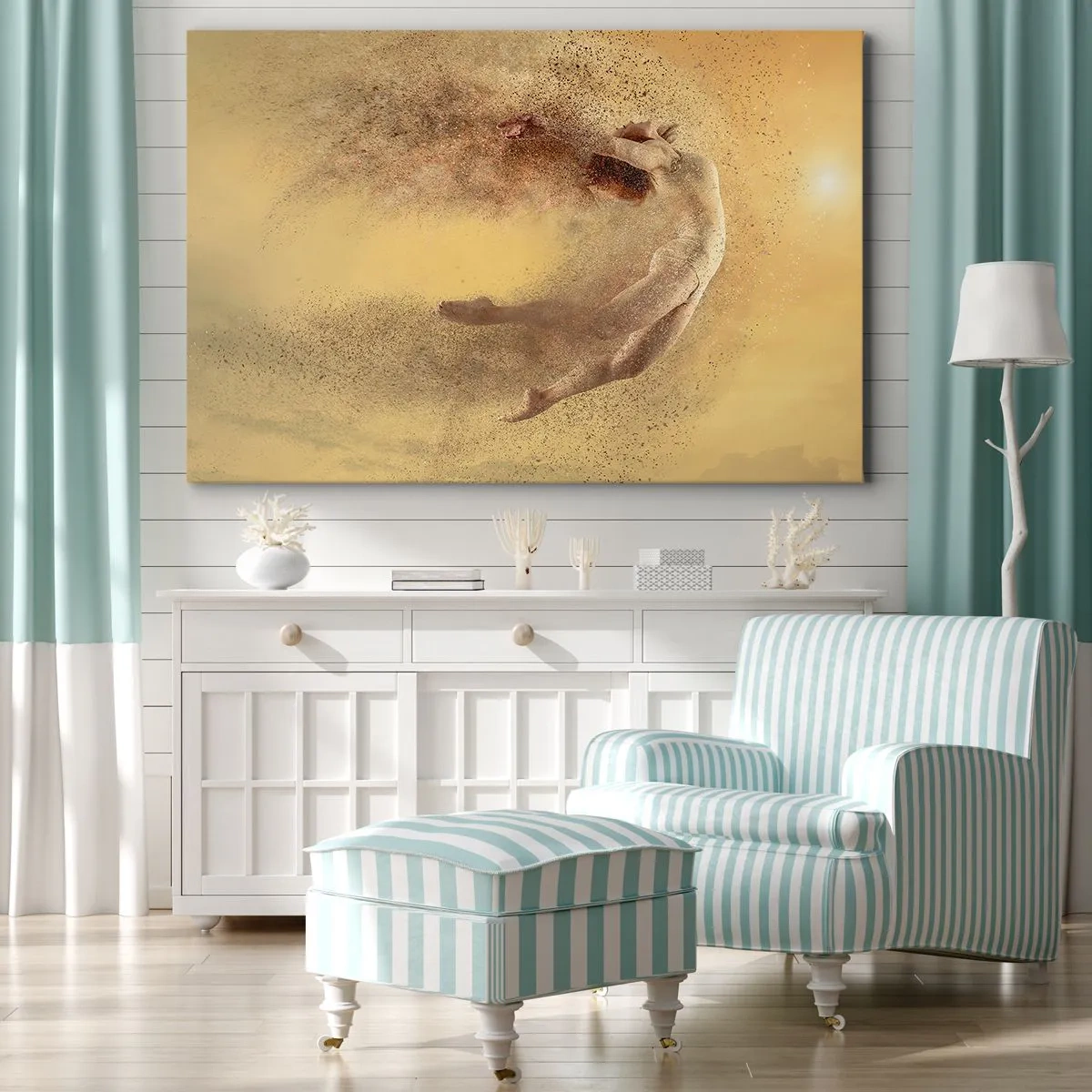 Impression sur toile - Image sur toile - Une figure en mouvement dynamique avec un effet de désintégration - 70x50cm - Dans le ravissement de la danse - Décoration murale moderne pour le salon et la chambre ARTTOR
