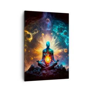 Impression sur toile - Image sur toile - Une figure en méditation entourée d'une aura cosmique - 50x70cm - Paix cosmique - Décoration murale moderne pour le salon et la chambre ARTTOR