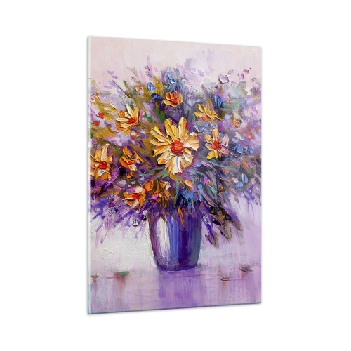 Impression sur verre - Image sur verre - Un bouquet de fleurs colorées dans un vase sur un fond pastel - 50x70cm - Ça sent bon, ça a l'air doux - Décoration murale moderne pour le salon et la chambre ARTTOR