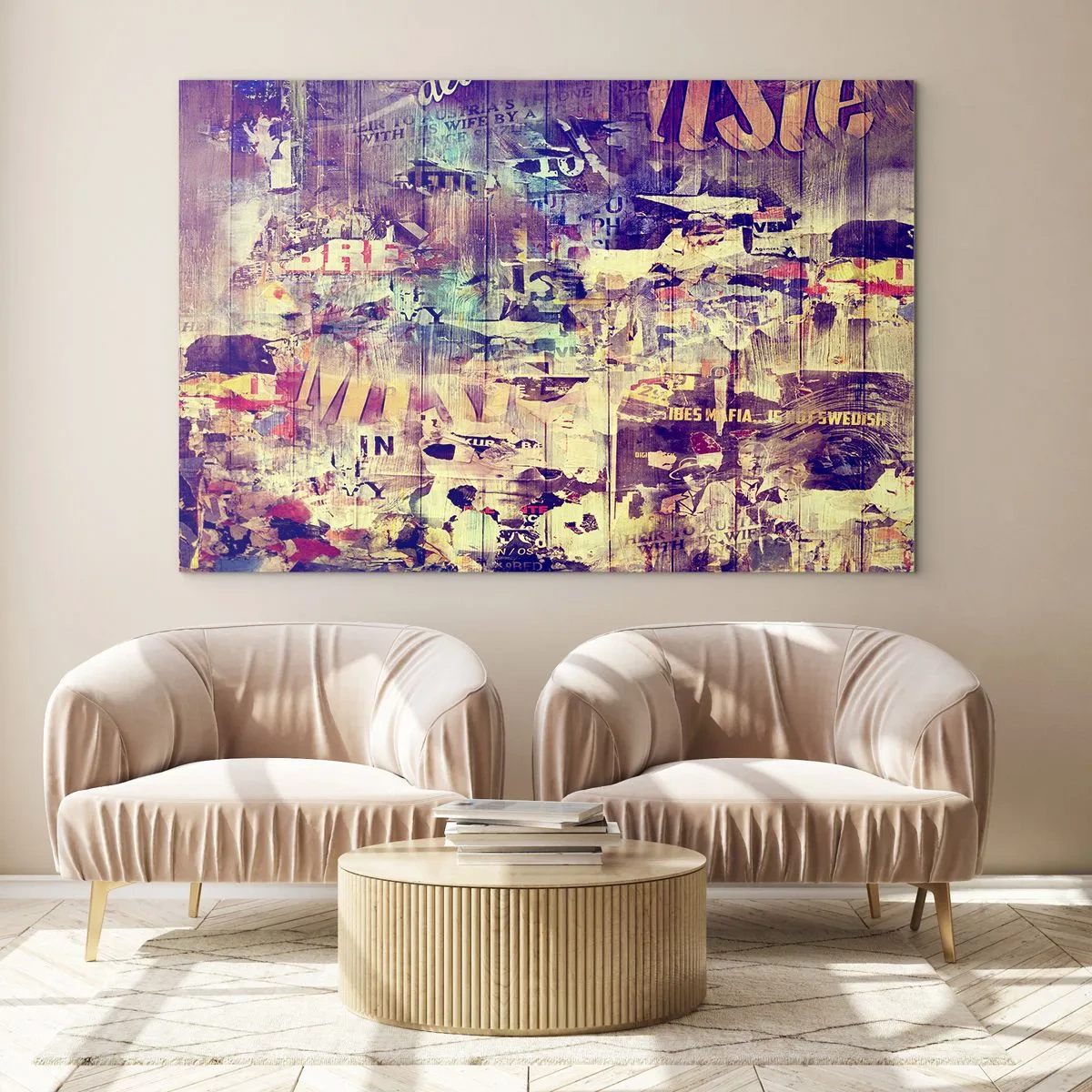 Impression sur verre - Image sur verre - Composition abstraite avec des textures urbaines et des graffitis - 100x70cm - Et c'est tout ce qu'il y a à faire - Décoration murale moderne pour le salon et la chambre ARTTOR