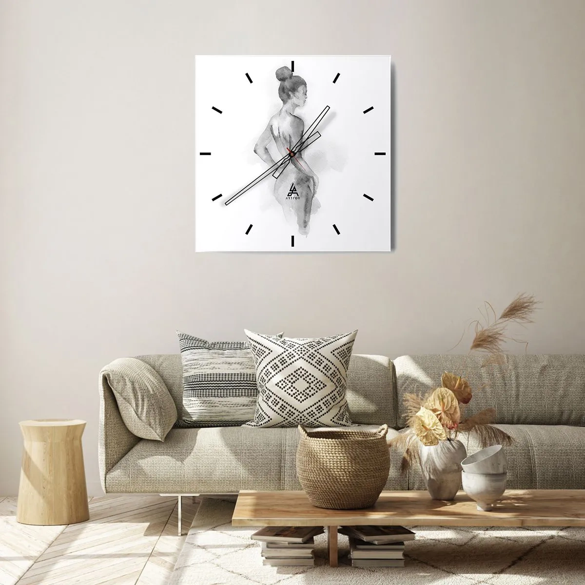 Horloge murale - Pendule murale - Croquis à l'aquarelle d'une silhouette féminine - 30x30cm - Belle comme une peinture - Décoration murale moderne pour le salon et la chambre ARTTOR