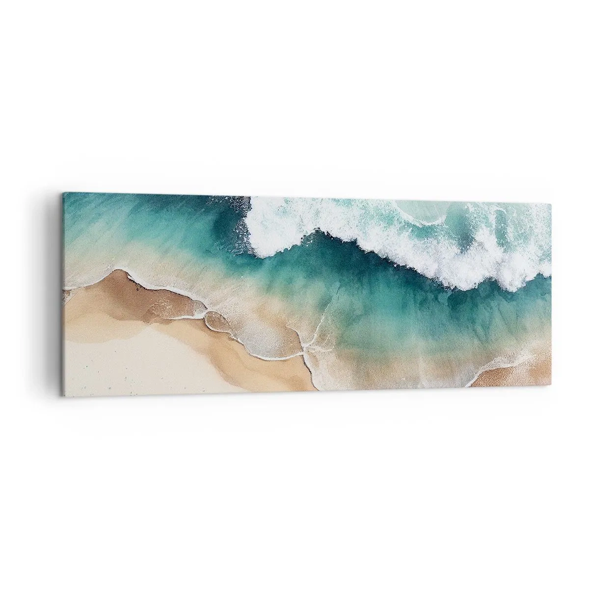 Impression sur toile - Image sur toile - Vue sur la plage et les vagues de la mer dans des tons turquoise - 140x50cm - La rencontre éternelle - Décoration murale moderne pour le salon et la chambre ARTTOR