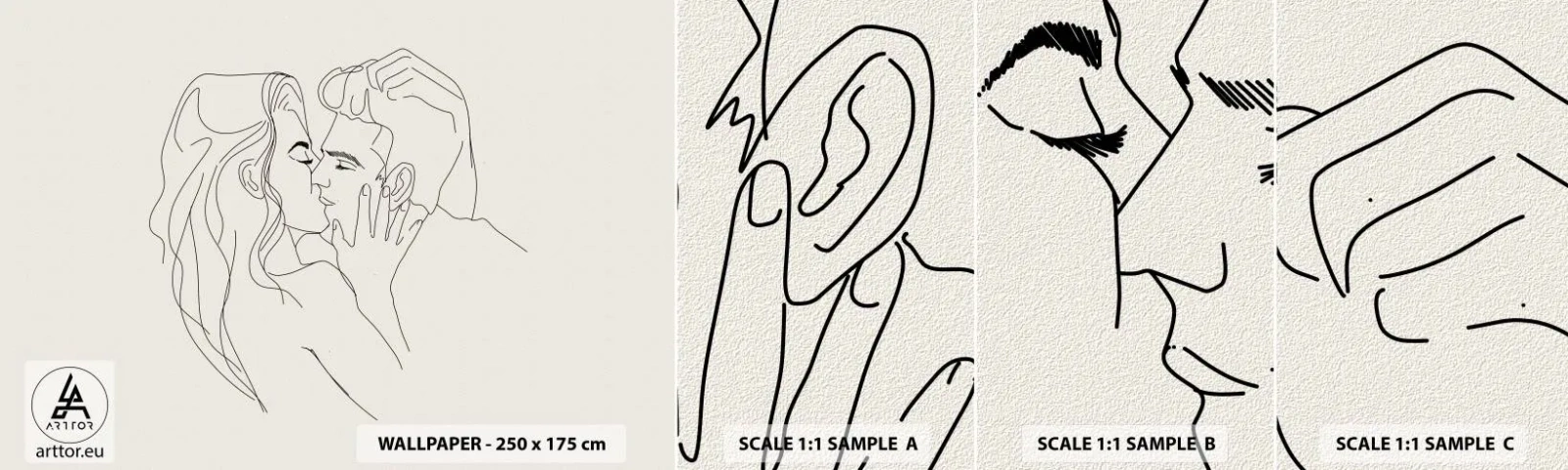 Échantillon De Papier Peint Standard Eco - Enlacé de sentiment - Graphique, Couple amoureux, Baiser - 100x30 cm