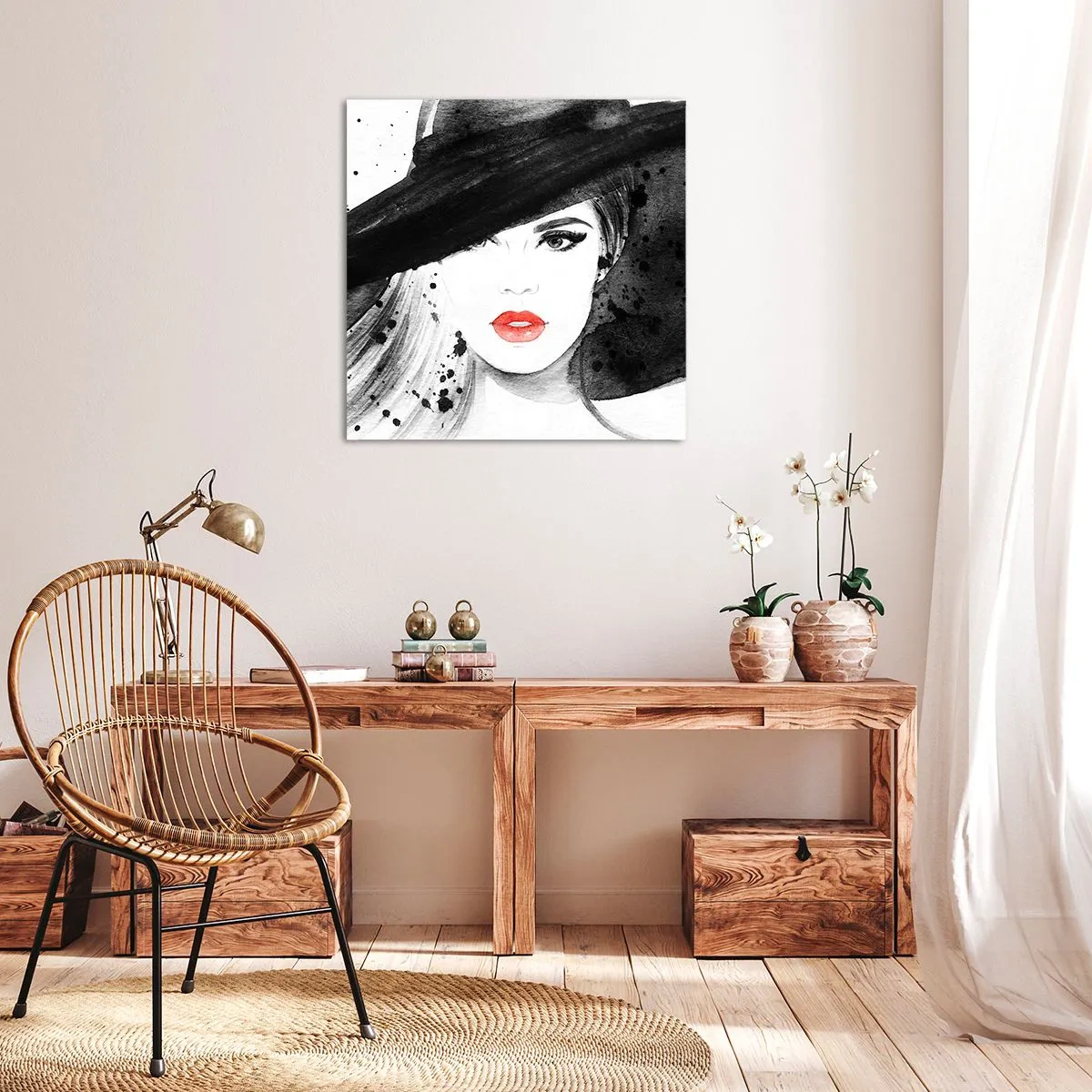 Impression sur toile - Image sur toile - Dame en noir - 70x70 cm