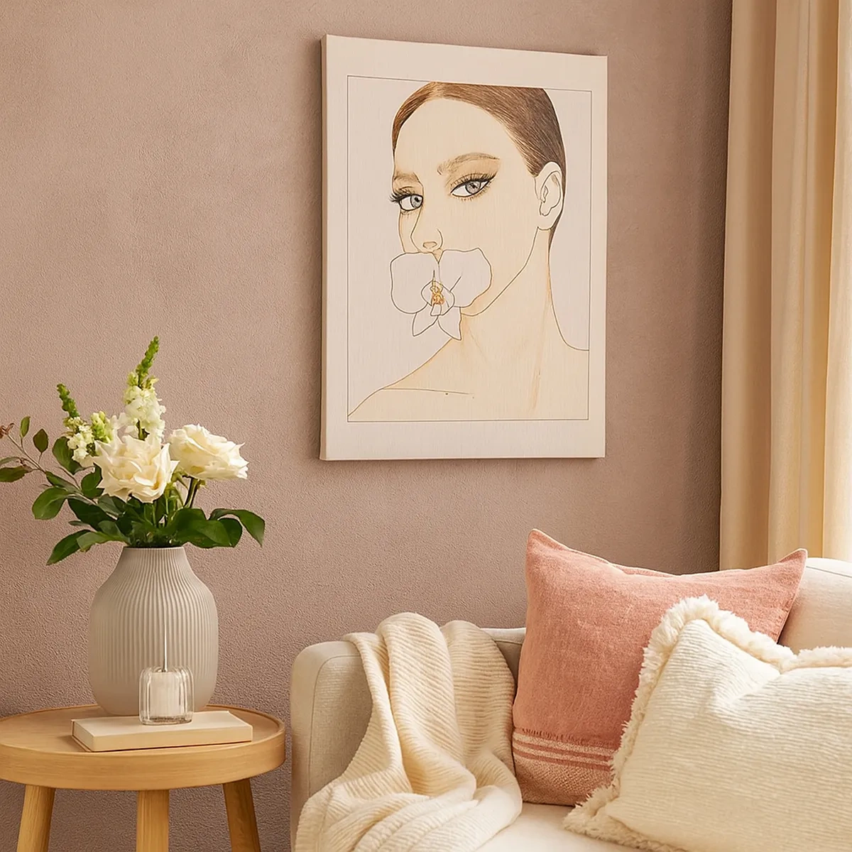 Impression sur toile - Image sur toile - Portrait d'une femme avec une orchidée aux couleurs délicates - 50x70cm - Symbole de l'élégance et de la beauté - Décoration murale moderne pour le salon et la chambre ARTTOR
