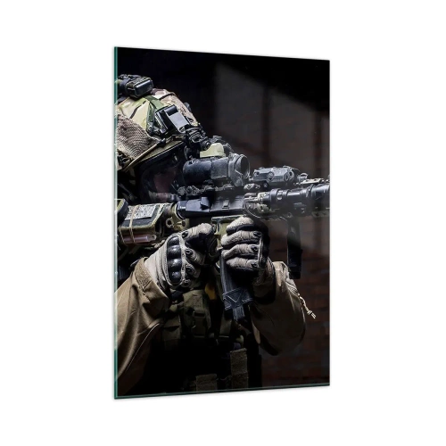 Impression sur verre - Image sur verre - Un soldat en équipement complet avec un fusil - 80x120cm - Meurtrier efficace - Décoration murale moderne pour le salon et la chambre ARTTOR