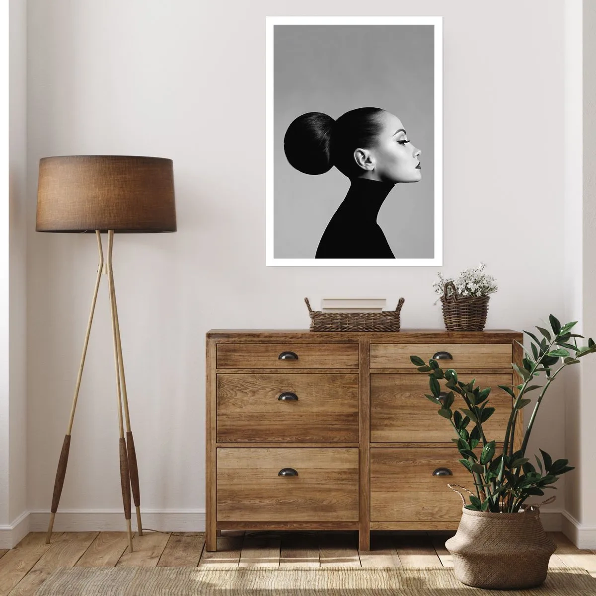 Affiche - Poster - Profil d'une femme en noir et blanc avec une coiffure élégante - 50x70cm - Néfertiti moderne - Décoration murale moderne pour le salon et la chambre ARTTOR