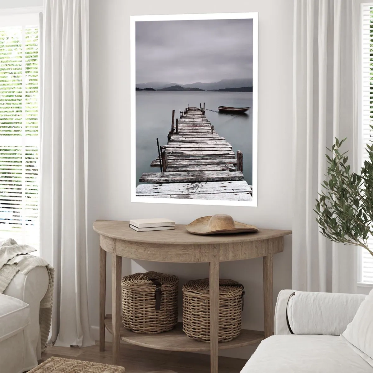 Affiche - Poster - Une vieille jetée avec un bateau sur une eau calme - 50x70cm - Tu peux partir demain - Décoration murale moderne pour le salon et la chambre ARTTOR