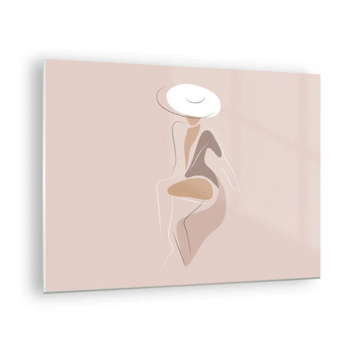 Impression sur verre - Image sur verre - Silhouette d'une femme au chapeau sur fond beige - 70x50cm - Être une dame - Décoration murale moderne pour le salon et la chambre ARTTOR