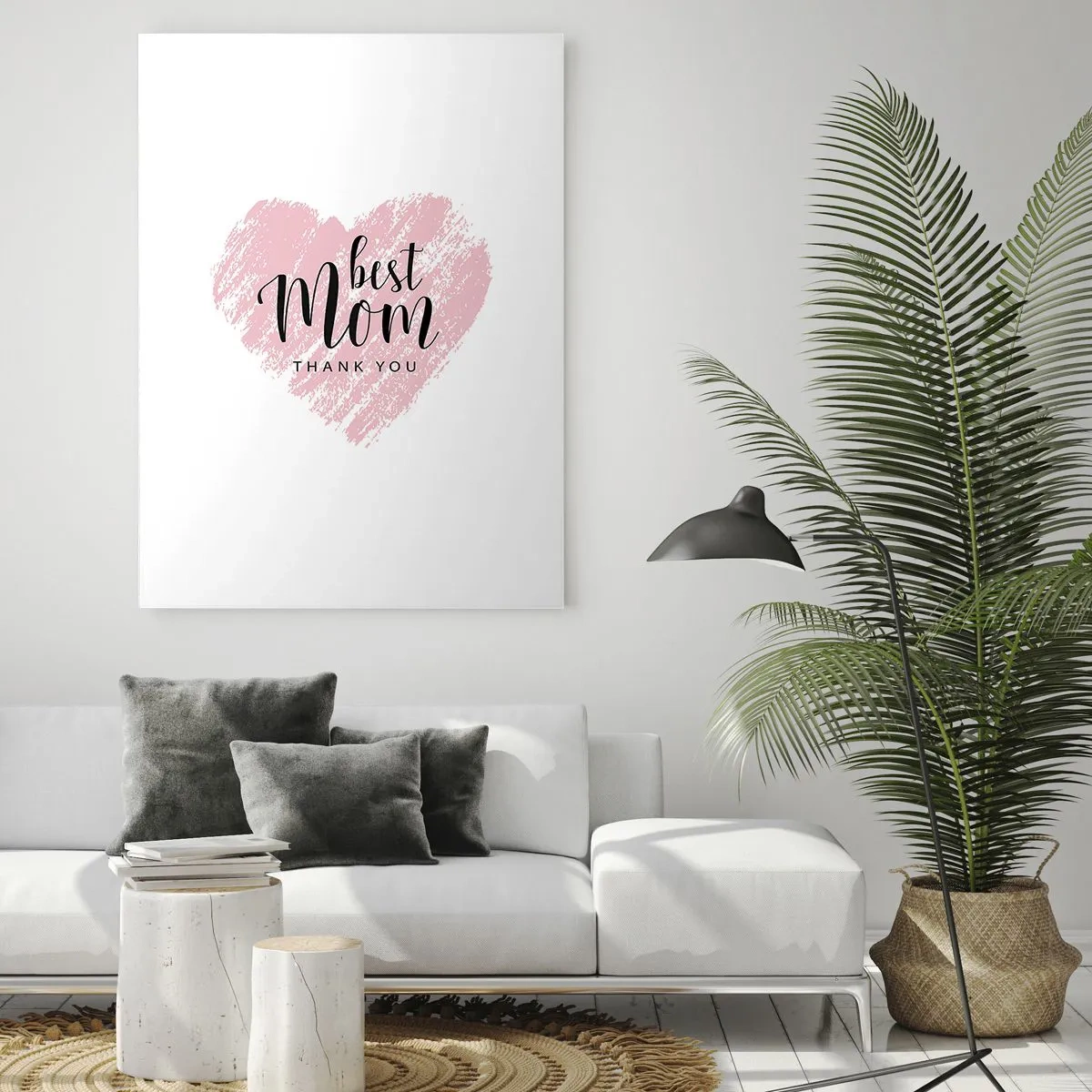 Impression sur verre - Image sur verre - Cœur rose avec les mots « Meilleure maman, merci » sur fond blanc - 80x120cm - Toujours au bon moment - Décoration murale moderne pour le salon et la chambre ARTTOR
