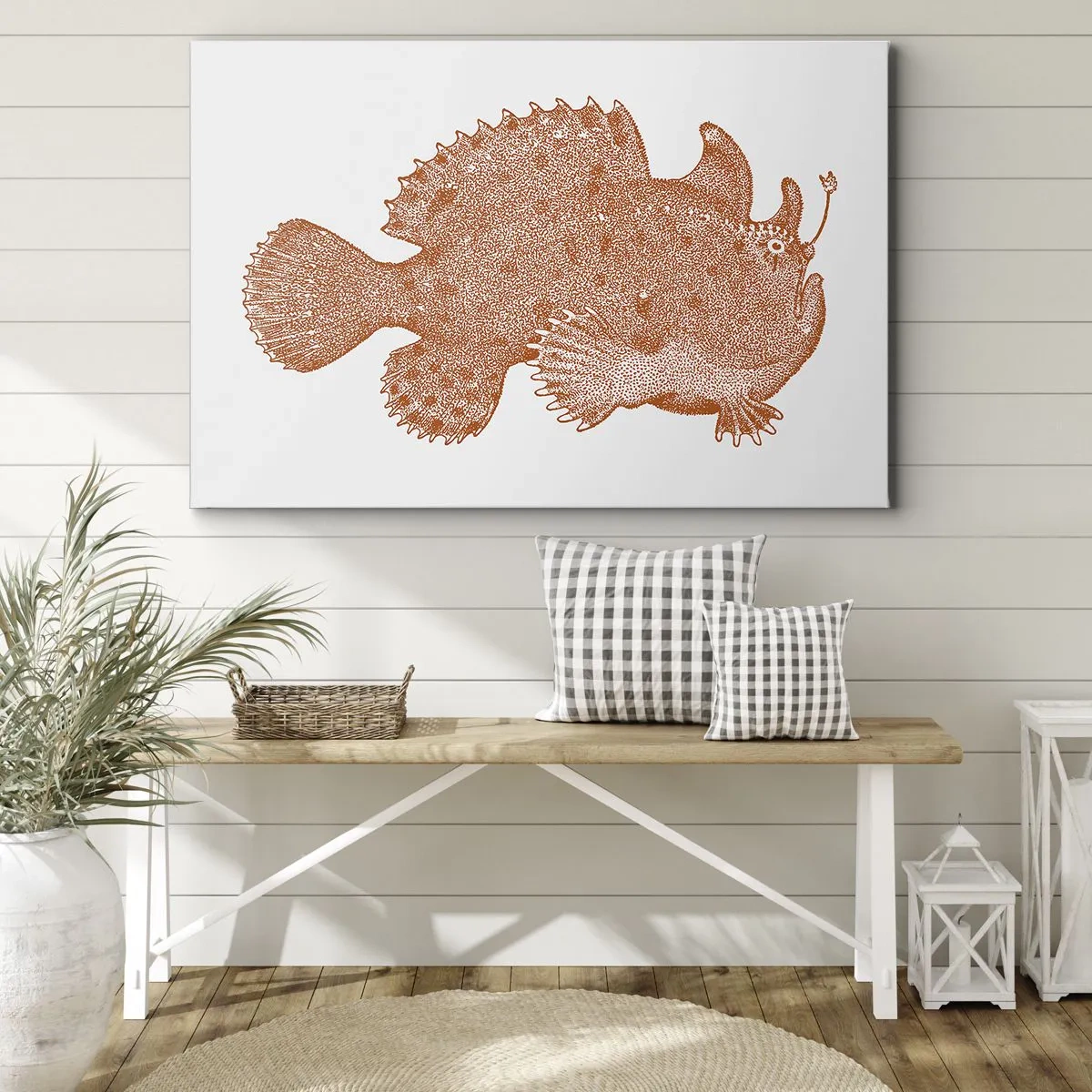 Impression sur toile - Image sur toile - Dessin détaillé d'un poisson cuivré sur fond blanc - 120x80cm - Et pourtant un poisson - Décoration murale moderne pour le salon et la chambre ARTTOR