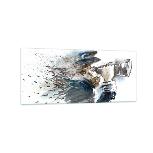 Impression sur verre - Image sur verre - Un capitaine avec des jumelles dans une scène d'aquarelle dynamique - 120x50cm - Dix sur l'échelle de Beaufort ! - Décoration murale moderne pour le salon et la chambre ARTTOR